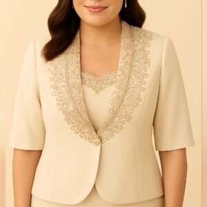 Che Studio 2 Piece Beaded Embroidered Jacket with Underpinning Cream Suit 16